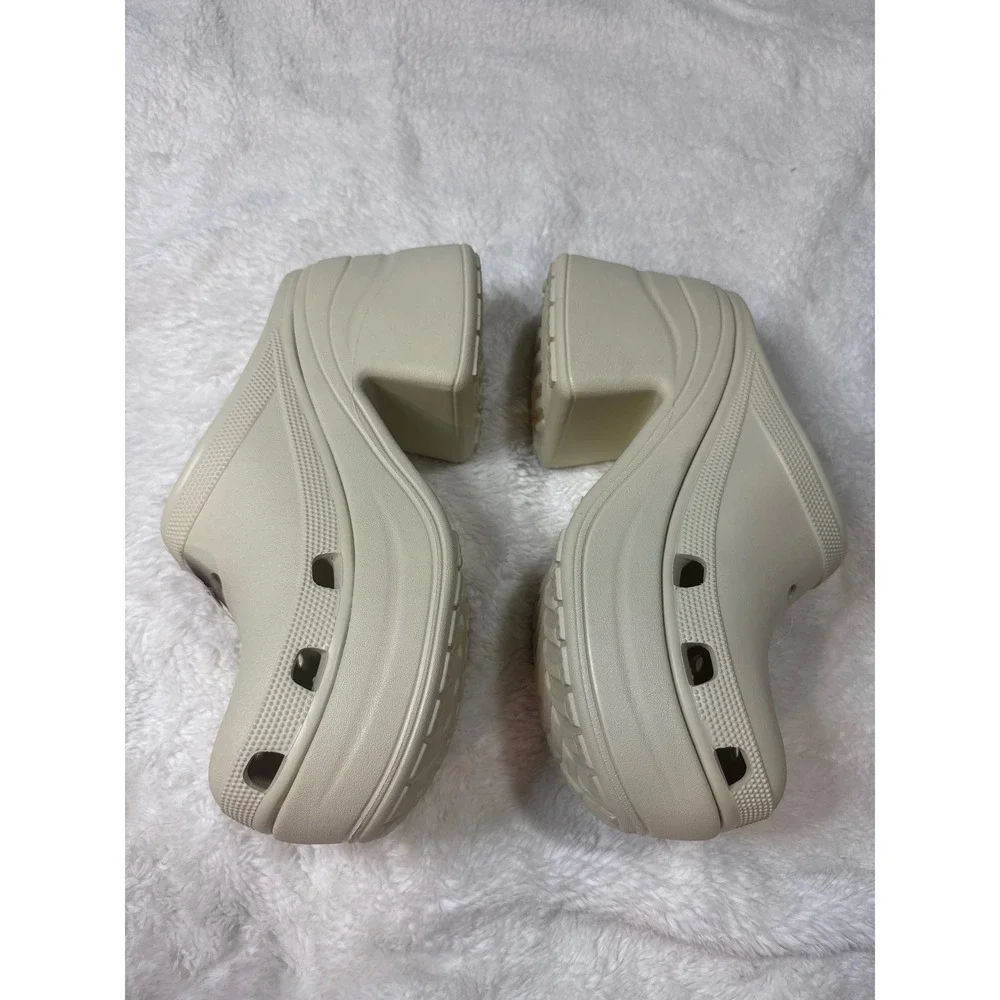 Crocs Siren Clogs Men 9 Cream New Platform High Heel Bone Off White